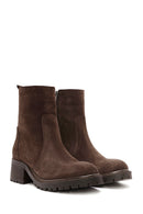 Women's Brown Zippered Suede Leather Boots | Derimod Women's Brown Zippered Suede Leather Boots | Derimod