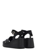 Women's Black Ankle Strap Wedge Heel Leather Sandals | Derimod Women's Black Ankle Strap Wedge Heel Leather Sandals | Derimod