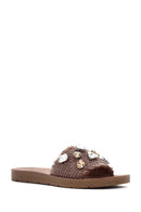 Women's Brown Stone Knitted Slippers | Derimod Women's Brown Stone Knitted Slippers | Derimod