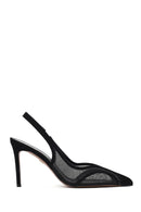 Woman Black High Thin Heeled Backless Suede Shoes | Derimod Woman Black High Thin Heeled Backless Suede Shoes | Derimod