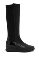 Women's Black Zippered Wedge Heeled Casual Leather Boots | Derimod Women's Black Zippered Wedge Heeled Casual Leather Boots | Derimod