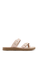 Women's Pink Double Buckled Stoned Slippers | Derimod Women's Pink Double Buckled Stoned Slippers | Derimod