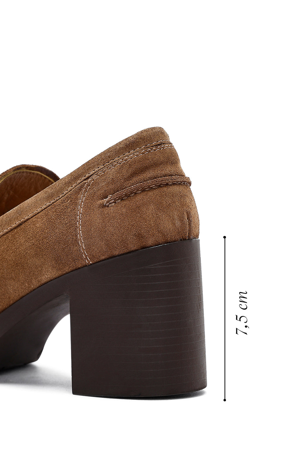 Kadın Taba Kalın Topuklu Süet Deri Maskülen Loafer