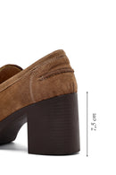 Kadın Taba Kalın Topuklu Süet Deri Maskülen Loafer | Derimod Kadın Taba Kalın Topuklu Süet Deri Maskülen Loafer | Derimod