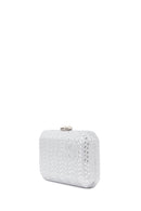 Woman Silver Long Chain Strap Stone-Embellished Mini Box Evening Bag | Derimod Woman Silver Long Chain Strap Stone-Embellished Mini Box Evening Bag | Derimod