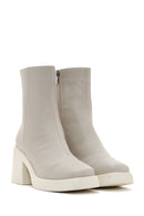 Women's Beige Zippered Heeled Casual Boots | Derimod Women's Beige Zippered Heeled Casual Boots | Derimod