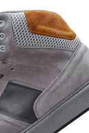 Men's Gray Leather High Top Sneaker | Derimod Men's Gray Leather High Top Sneaker | Derimod