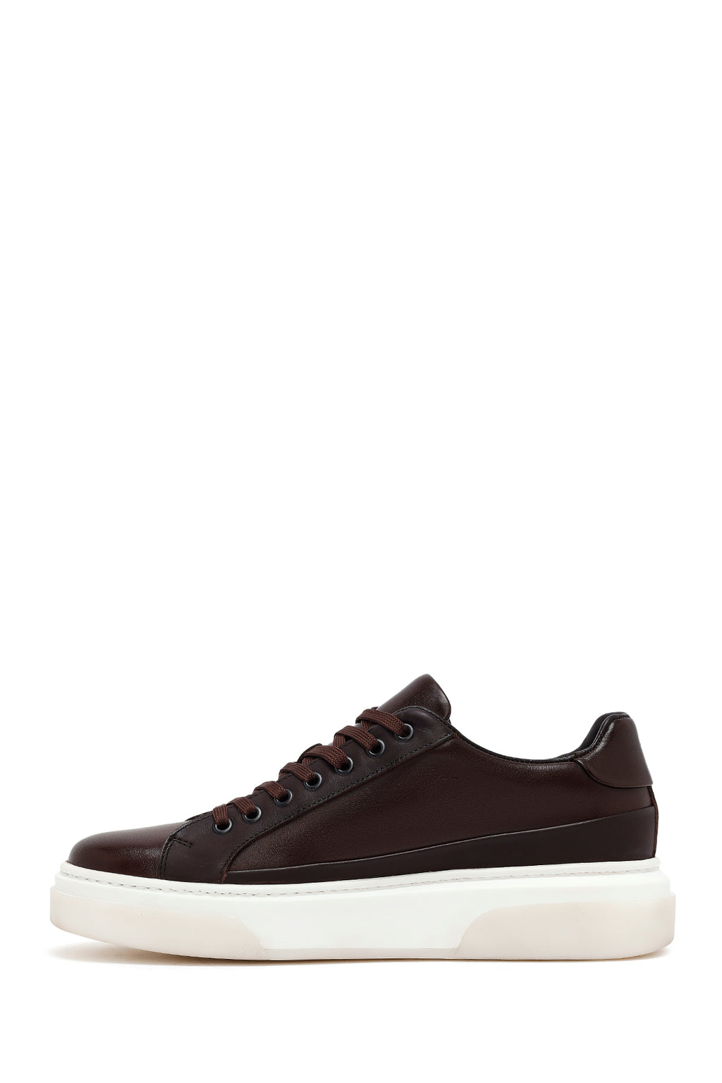 Erkek Kahverengi Bağcıklı Kalın Tabanlı Deri Sneaker