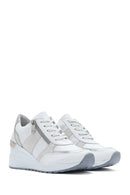 Women's White Wedge Heel Side Zip Leather Sneakers | Derimod Women's White Wedge Heel Side Zip Leather Sneakers | Derimod