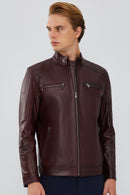 Maxim Men's Claret Red Leather Jacket | Derimod Maxim Men's Claret Red Leather Jacket | Derimod