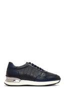 Men's Navy Blue Lace-Up Thick Sole Leather Sneaker | Derimod Men's Navy Blue Lace-Up Thick Sole Leather Sneaker | Derimod