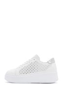 Women's White Thick Sole Lace Up Leather Sneaker | Derimod Women's White Thick Sole Lace Up Leather Sneaker | Derimod
