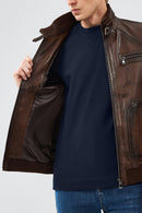 Felix Men's Brown Leather Jacket | Derimod Felix Men's Brown Leather Jacket | Derimod