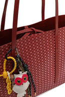 Woman Burgundy Accessory-Detail Printed Shoulder Bag | Derimod Woman Burgundy Accessory-Detail Printed Shoulder Bag | Derimod