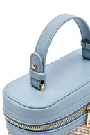 Women's Blue Long Strap Patterned Mini Box Crossbody Bag | Derimod Women's Blue Long Strap Patterned Mini Box Crossbody Bag | Derimod