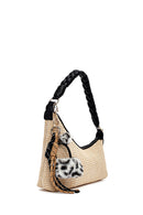 Woman Cream Charm-Embellished Straw Shoulder Bag | Derimod Woman Cream Charm-Embellished Straw Shoulder Bag | Derimod