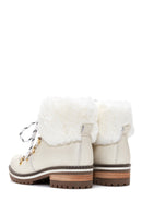 Women's White Leather Lace-up Plush Casual Boots | Derimod Women's White Leather Lace-up Plush Casual Boots | Derimod