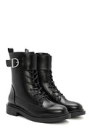 Women's Black Zipper Lace-Up Combat Boots | Derimod Women's Black Zipper Lace-Up Combat Boots | Derimod