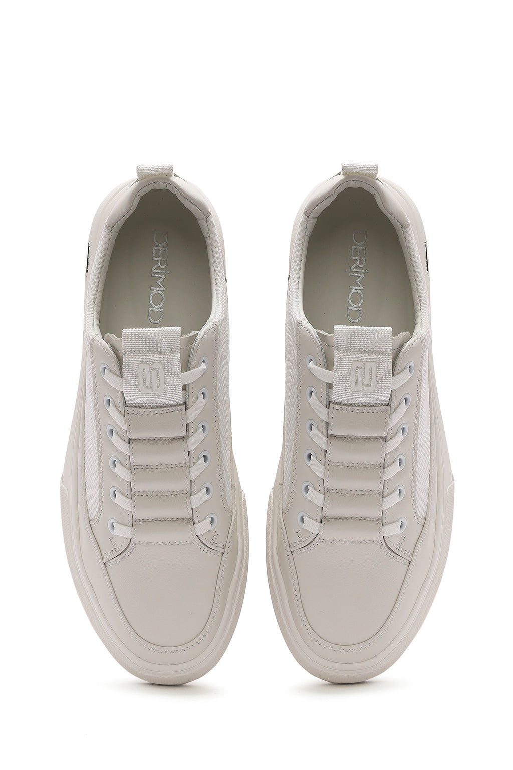 Erkek Beyaz Bağcıklı Deri Sneaker