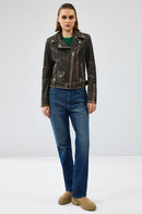 Uptown Women's Brown Vintage Leather Jacket | Derimod Uptown Women's Brown Vintage Leather Jacket | Derimod