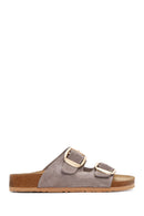 Women's Beige Buckle Suede Leather Slippers | Derimod Women's Beige Buckle Suede Leather Slippers | Derimod