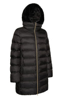 Geox Women's Black Desya Double Collar Hooded Fur Coat | Derimod Geox Women's Black Desya Double Collar Hooded Fur Coat | Derimod