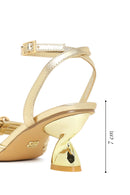 Woman Gold Ankle-Buckle Metallic Chunky-Heel Sandal | Derimod Woman Gold Ankle-Buckle Metallic Chunky-Heel Sandal | Derimod