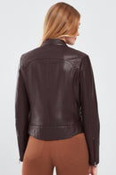 Alison Women's Claret Red Short Leather Jacket | Derimod Alison Women's Claret Red Short Leather Jacket | Derimod
