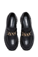 Kadın Siyah Zincir Detaylı Kalın Tabanlı Deri Casual Loafer | Derimod Kadın Siyah Zincir Detaylı Kalın Tabanlı Deri Casual Loafer | Derimod