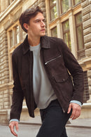 Morata Men's Brown Nubuck Leather Jacket | Derimod Morata Men's Brown Nubuck Leather Jacket | Derimod