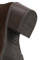 Woman Brown Chunky-Heeled Suede Chelsea Boots | Derimod Woman Brown Chunky-Heeled Suede Chelsea Boots | Derimod
