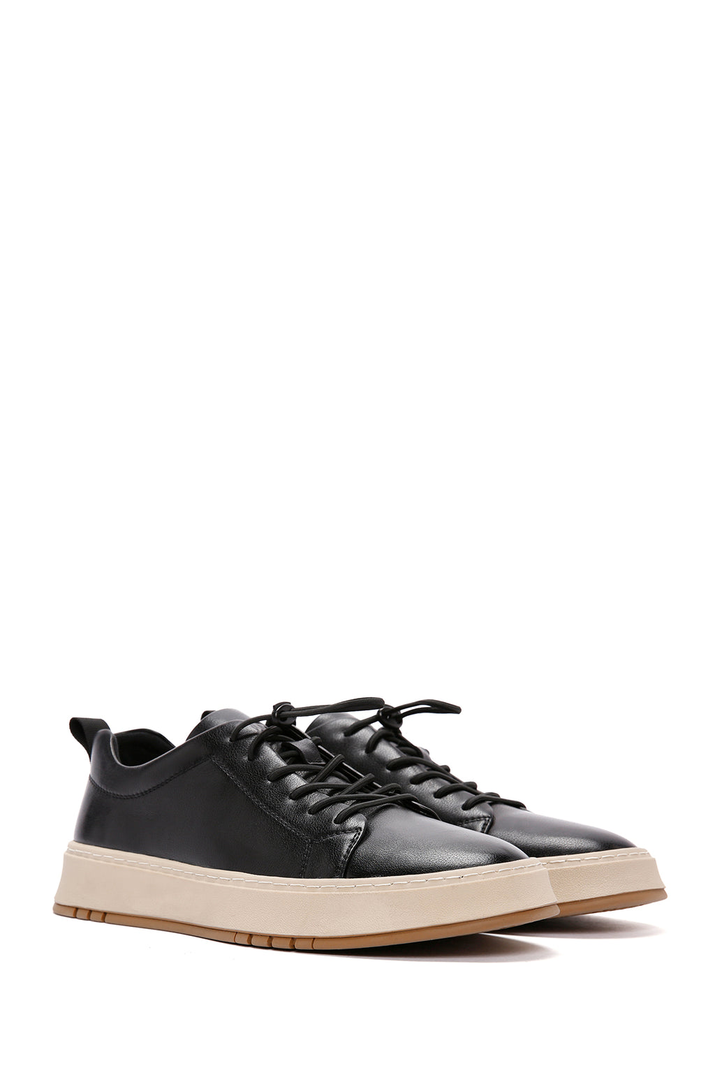 Erkek Siyah Bağcıklı Deri Sneaker