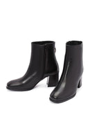 Women's Black Zippered Thick Heeled Leather Boots | Derimod Women's Black Zippered Thick Heeled Leather Boots | Derimod