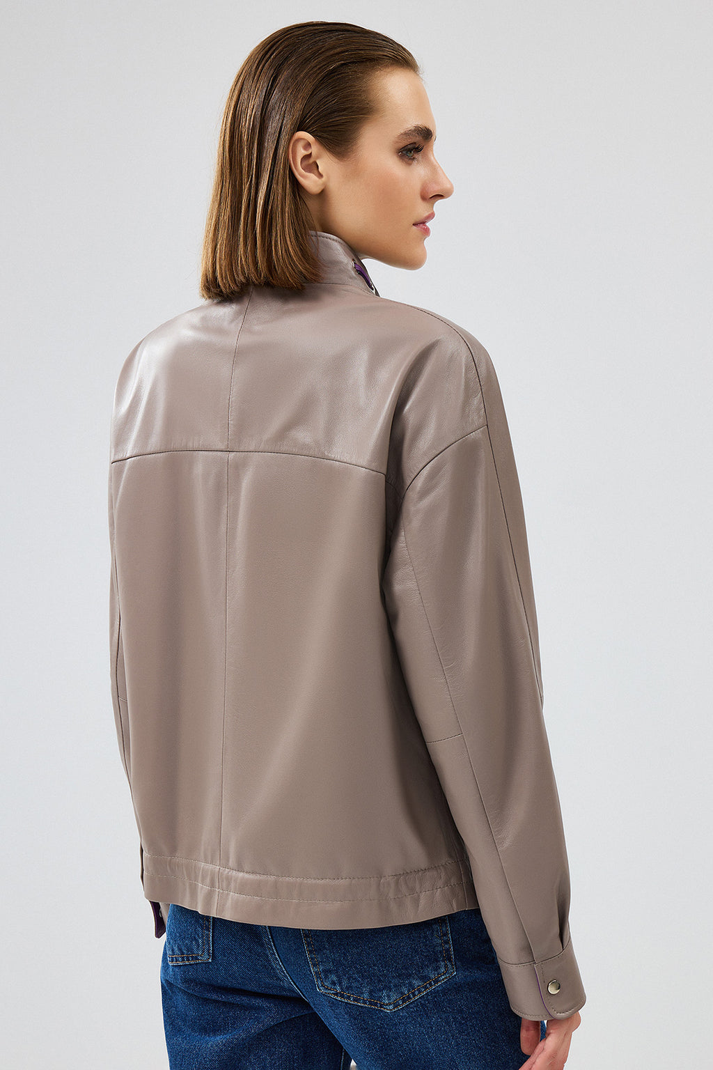 Terry Kadın Gri Oversize Deri Ceket