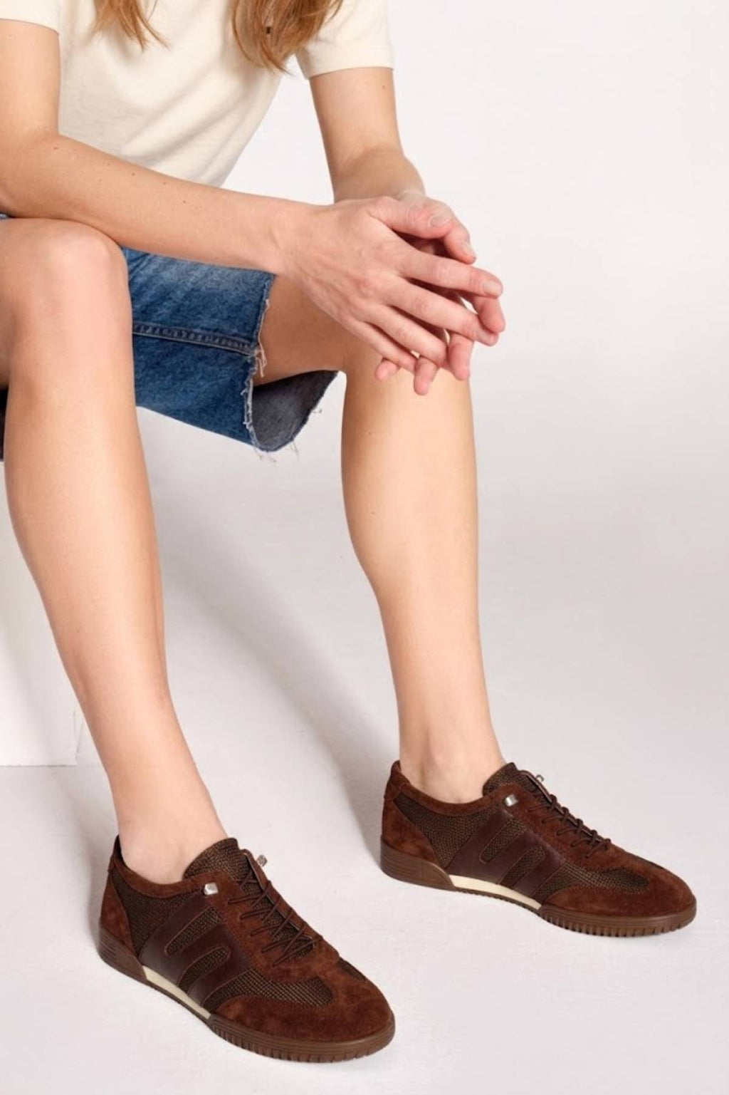 Kadın Kahverengi Bağcıklı Deri Sneaker