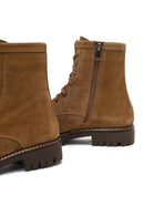 Women's Tan Zippered Thick-Soled Suede Leather Ankle Boots | Derimod Women's Tan Zippered Thick-Soled Suede Leather Ankle Boots | Derimod