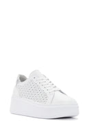 Women's White Thick Sole Lace Up Leather Sneaker | Derimod Women's White Thick Sole Lace Up Leather Sneaker | Derimod