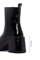 Women's Black Patent Leather Zippered Casual Heeled Boots | Derimod Women's Black Patent Leather Zippered Casual Heeled Boots | Derimod