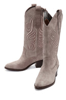 Women's Mink Suede Leather Heeled Cowboy Boots | Derimod Women's Mink Suede Leather Heeled Cowboy Boots | Derimod