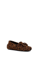 Kadın Leopar Fiyonklu Süet Deri Loafer | Derimod Kadın Leopar Fiyonklu Süet Deri Loafer | Derimod