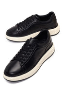 Erkek Siyah Bağcıklı Kalın Tabanlı Deri Sneaker | Derimod Erkek Siyah Bağcıklı Kalın Tabanlı Deri Sneaker | Derimod
