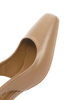 Women's Beige Slingback Low Thick Heel Leather Shoes | Derimod Women's Beige Slingback Low Thick Heel Leather Shoes | Derimod