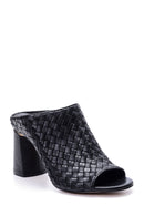 Women's Leather Heel Detailed Heeled Slippers | Derimod Women's Leather Heel Detailed Heeled Slippers | Derimod