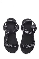 Women's Black Patterned Flat Sandals | Derimod Women's Black Patterned Flat Sandals | Derimod