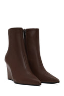 Woman Brown Zip Closure Wedge-Heel Boots | Derimod Woman Brown Zip Closure Wedge-Heel Boots | Derimod