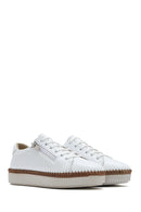 Women's White Lace-up Thick-Sole Leather Sneaker | Derimod Women's White Lace-up Thick-Sole Leather Sneaker | Derimod