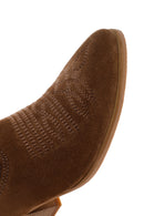 Women's Brown Stone Leather Cowboy Boots | Derimod Women's Brown Stone Leather Cowboy Boots | Derimod