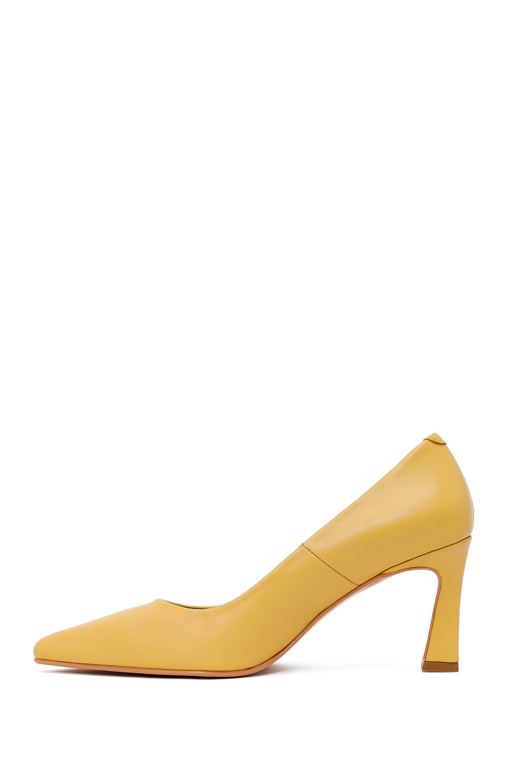 Kadın Sarı Kalın Topuklu Deri Stiletto