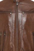 Patrick Men's Brown Judge Collar Leather Jacket | Derimod Patrick Men's Brown Judge Collar Leather Jacket | Derimod