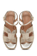 Women's Gold Ankle Strap Metallic Wedge Heel Espadrilles | Derimod Women's Gold Ankle Strap Metallic Wedge Heel Espadrilles | Derimod